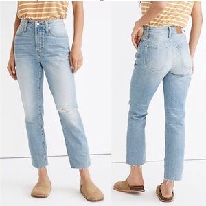 Madewell Curvy Perfect Vintage Jeans Light Wash Distressed Raw Hem Distressed 26